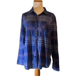 Orvis‎ Classic Collection Blue Plaid Long Sleeve Button Up Shirt Women Medium